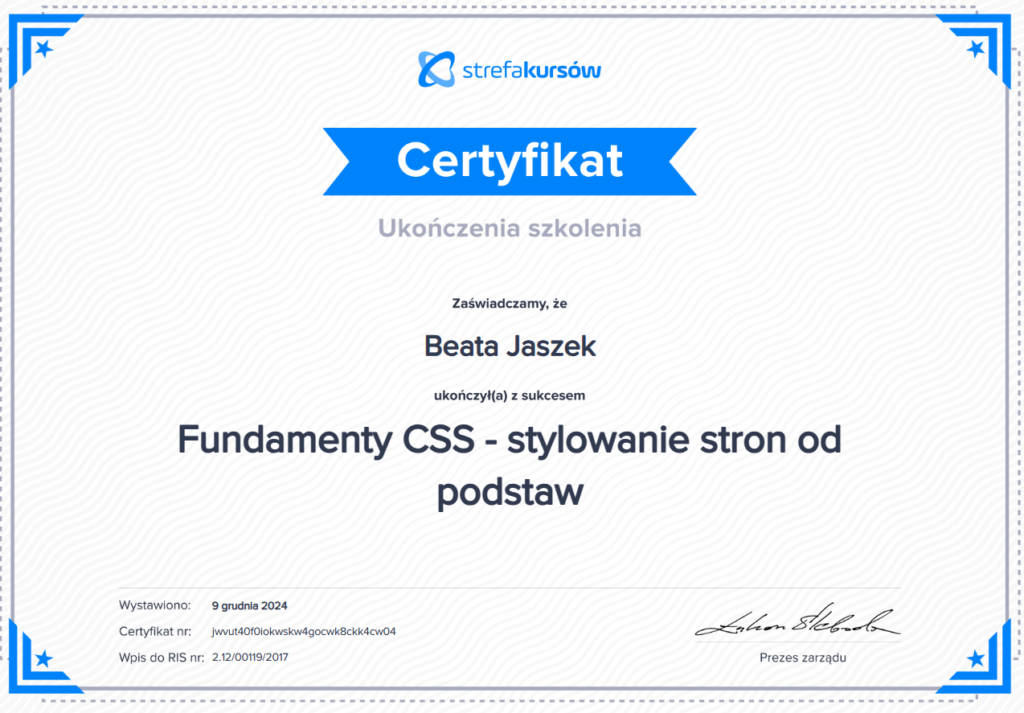 Certyfikat- fundamenty CSS