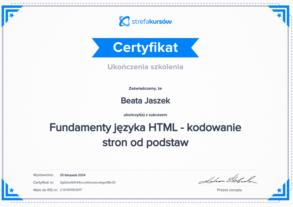 Certyfikat-fundamenty HTML